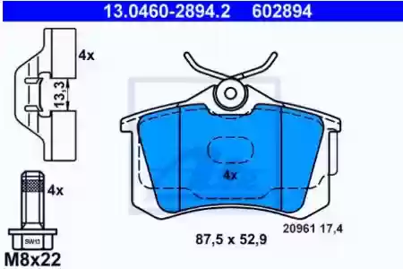 Pločice zadnje VW Golf 5 Audi A3 sa kablom 2004-, ATE, 1J069
